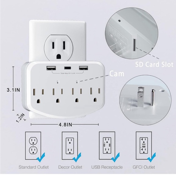 Hidden Camera WiFi Spy Wall Charger Nanny Cam with USB Fast Charger Outlet HD 10 - Picture 6 of 9